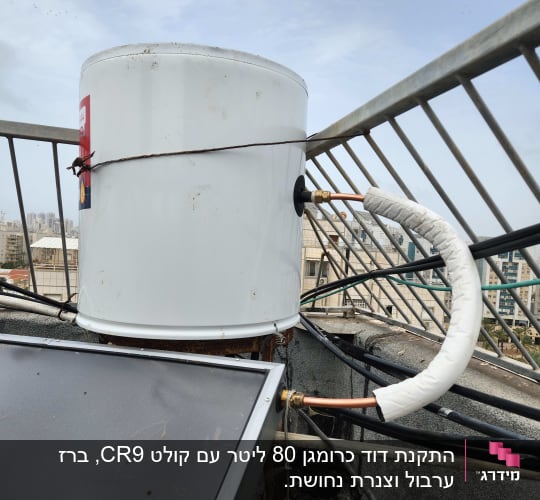 דוד שמש ומערכת חימום על גג בניין